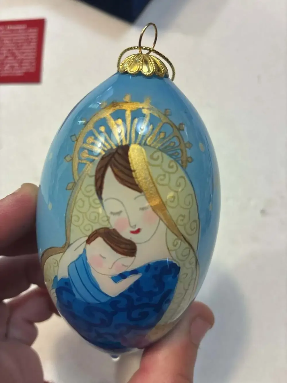 Pier 1 Li Bien Hand-Painted Glass Teardrop Christmas Ornament - Madonna & Child